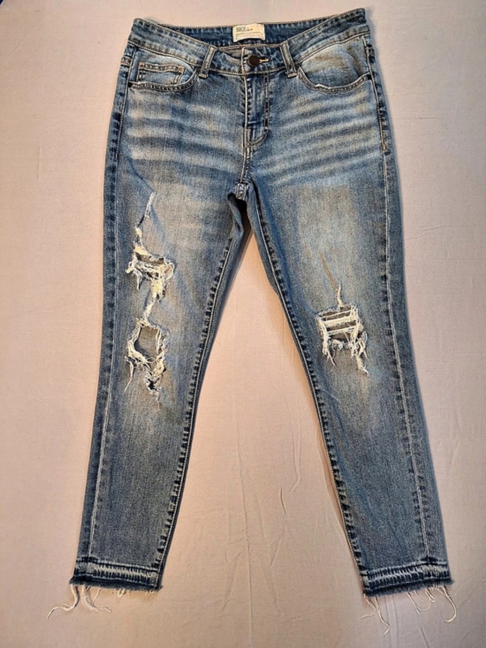 BKE Payton Denim Ankle Skinny Distressed Whiskering Jeans Blue Waist 28